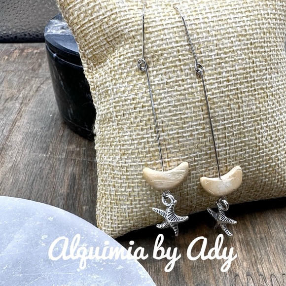 Silver and Tan Starfish Earrings buffalo turquoise - Picture 2 of 2